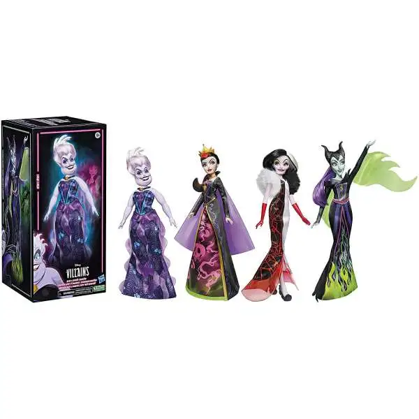 Disney Villains Black & Brights Collection Cruella De Vil, Evil Queen, Maleficent & Ursula Exclusive 11-Inch Fashion Doll 4-Pack