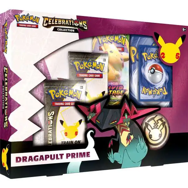 Pokemon Celebrations Dragapult Prime Collection Box [2 Celebrations Booster Packs + 1 Additional Booster Packs, Foil Promo Card, Oversize Card, Coin & More]
