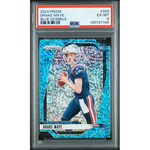 NFL 2024 Panini Prizm Football Blue Sparkle 51/96 Drake Maye #329 [Rookie] [PSA 6]