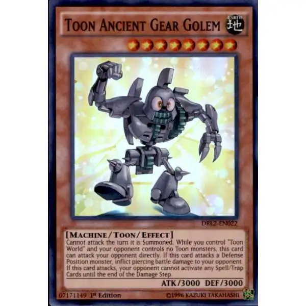 YuGiOh Trading Card Game Dragons of Legend 2 Super Rare Toon Ancient Gear Golem DRL2-EN022