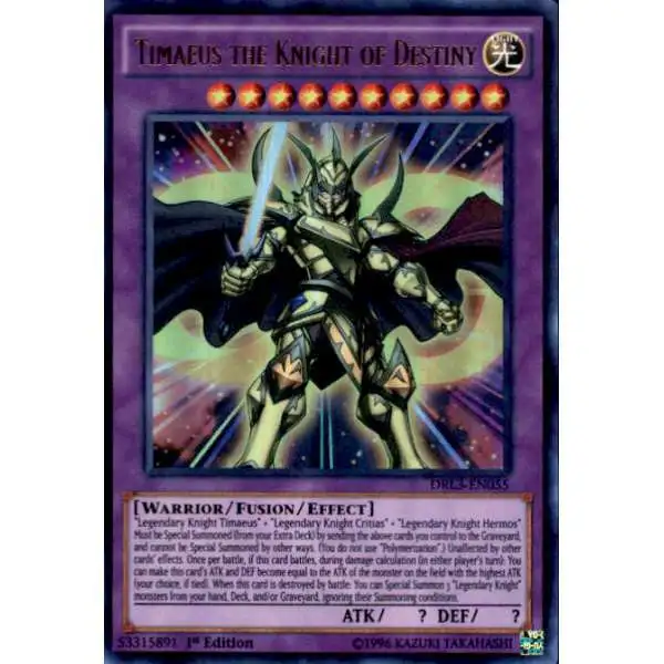 YuGiOh Trading Card Game Dragons of Legend: Unleashed Ultra Rare Timaeus the Knight of Destiny DRL3-EN055