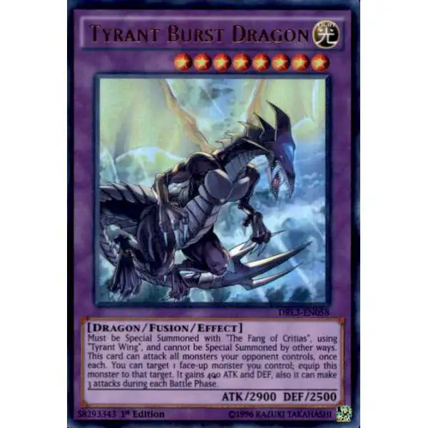 YuGiOh Trading Card Game Dragons of Legend: Unleashed Ultra Rare Tyrant Burst Dragon DRL3-EN058