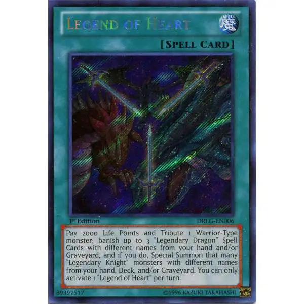 YuGiOh Trading Card Game Dragons of Legend Secret Rare Legend of Heart DRLG-EN006