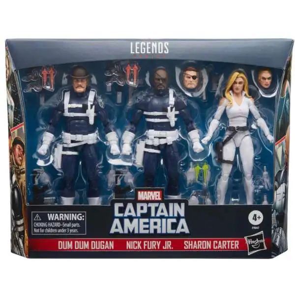 Captain America Marvel Legends Dum Dum Dugan, Sharon Carter & Nick Fury Jr Action Figure 3-Pack [50th Anniversary]