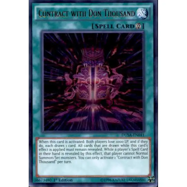 don thousand yugioh card Complete Custom Deck for Yu-Gi-Oh! ZEXAL You can only activate 1 Contract with Don Thousand per turn. Don Thousand's Throne - Yu-Gi-Oh!