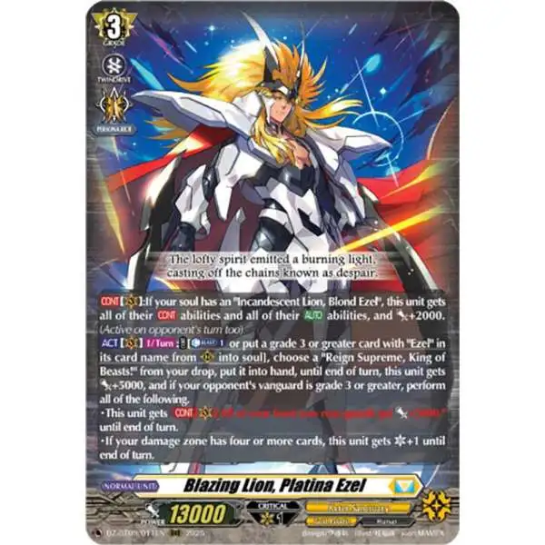 Cardfight Vanguard Trading Card Game Super Brave Detonation Triple Rare Blazing Lion, Platina Ezel DZ-BT09/011EN