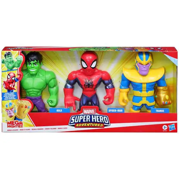 Marvel Super Hero Adventures Mega Mighties Hulk, Spider-Man & Thanos Action Figure 3-Pack