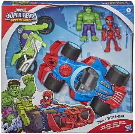 Marvel Super Hero Adventures Action Racers Spider-Man & Hulk Vehicle & Action Figure 2-pack
