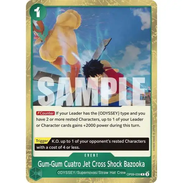 One Piece Trading Card Game Emperors in the New World Rare Gum-Gum Cuatro Jet Cross Shock Bazooka OP09-039