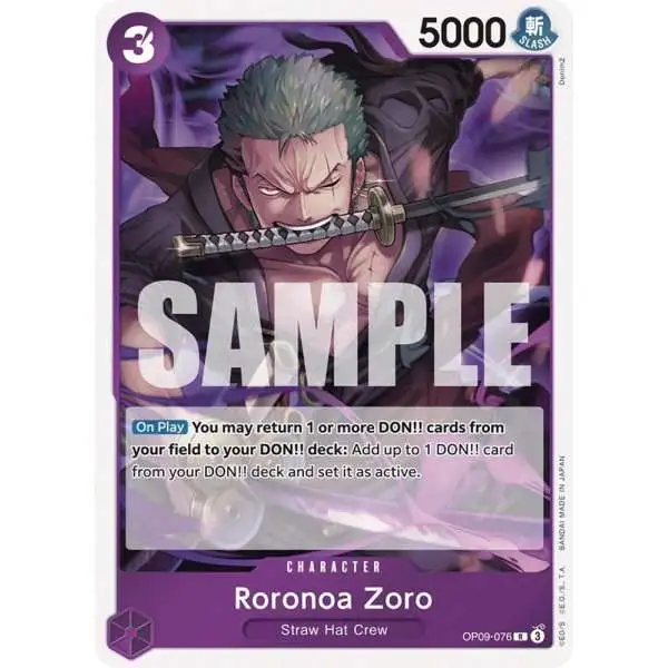 One Piece Trading Card Game Emperors in the New World Rare Roronoa Zoro OP09-076