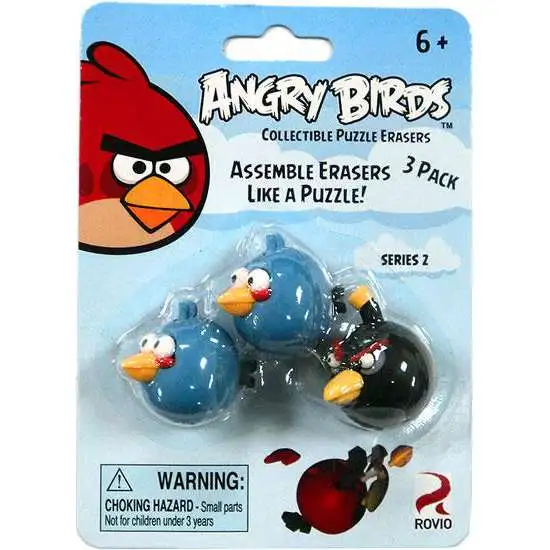 Collectible Puzzle Erasers Series 2 Angry Birds Eraser 3-Pack [2 Blue & 1 Black]