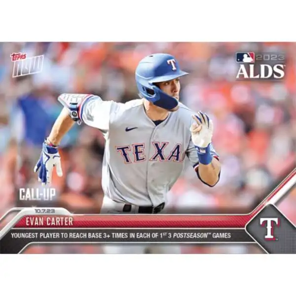 MLB Texas Rangers 2023 NOW Baseball Evan Carter Exclusive #970 [Rookie, Youngest Player to Reach Base 3+ Times in Each of 1st 3 Postseason Games]