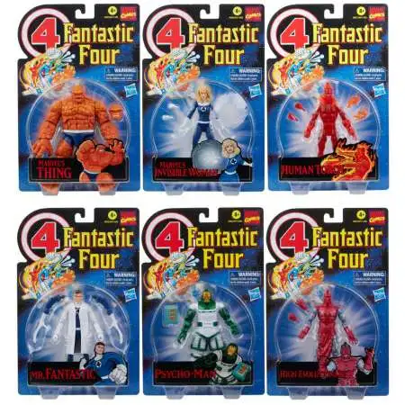 Fantastic Four Marvel Legends Vintage Series Mr. Fantastic, Sue Storm, Johnny Storm, Thing, High Evolutionary & Psycho Man Set of 6 Action Figures