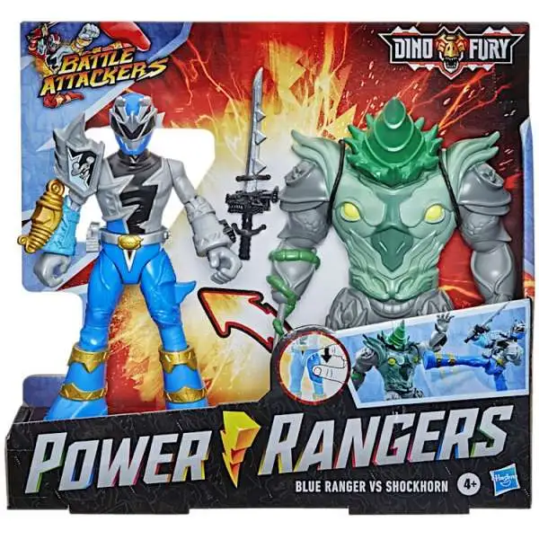 Power Rangers Dino Fury Battle Attackers Blue Ranger & Shockhorn Action Figure 2-Pack