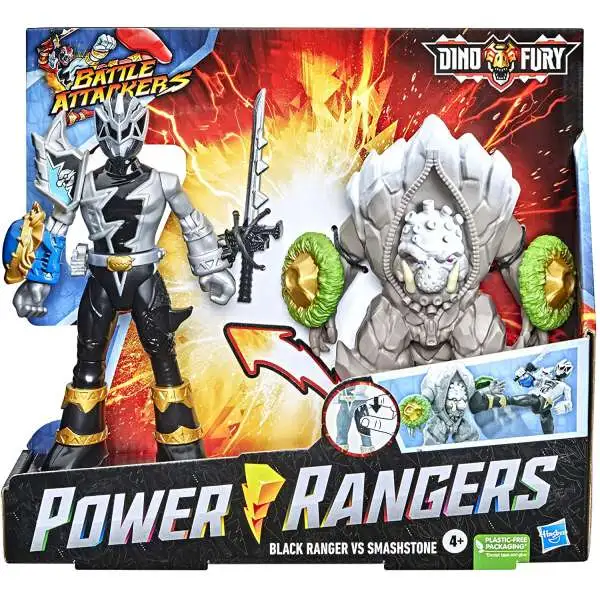 Power Rangers Dino Fury Battle Attackers Black Ranger & Smashstone Action Figure 2-Pack