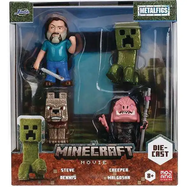 Minecraft Movie Metalfigs Steve, Dennis, Creeper & Malgosha 2.5-Inch Diecast Figure 4-Pack