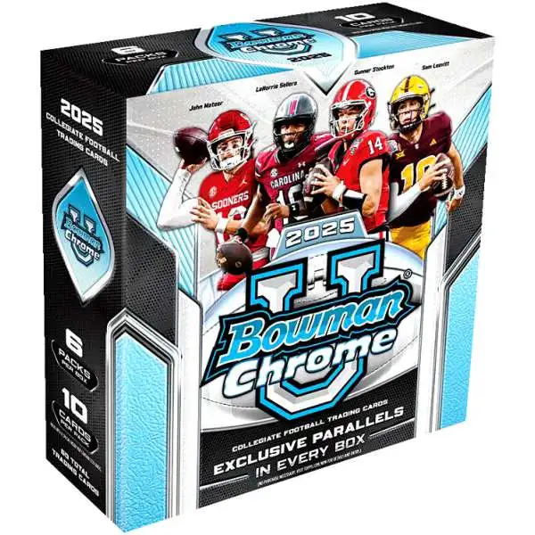 NCAA Topps 2025 Bowman Chrome University Football Trading Card MEGA Box [6 Packs]