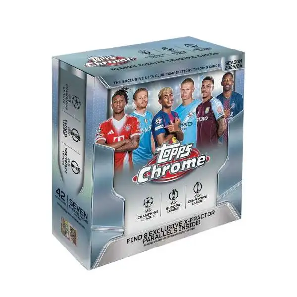 Topps 2025-26 Chrome UEFA Club Competitions Trading Card Mega Box [7 Packs]