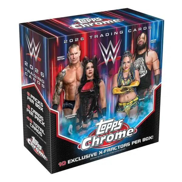 WWE Wrestling Topps 2026 Chrome Trading Card MEGA Box [6 Packs, 10 Exclusive X-Fractors]