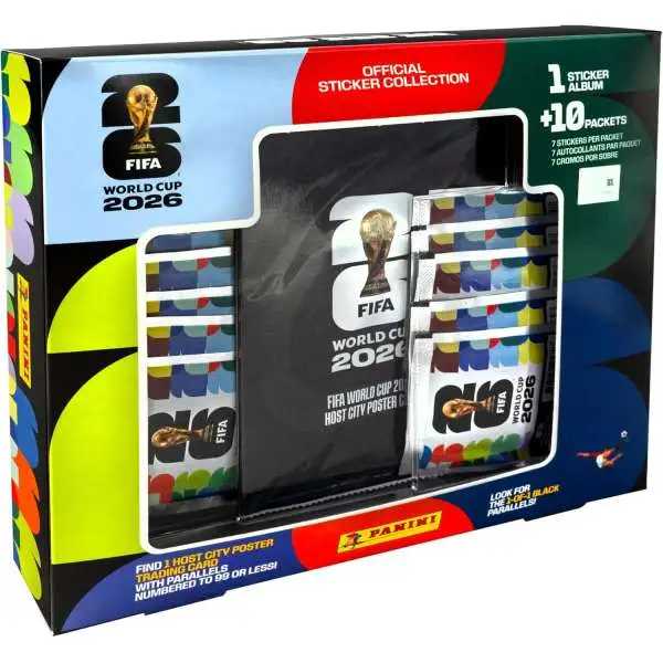 FIFA World Cup Panini 2026 Soccer Exclusive Official Sticker Collection [Album, 10 Packs, Host City Poster Card & Parallels]