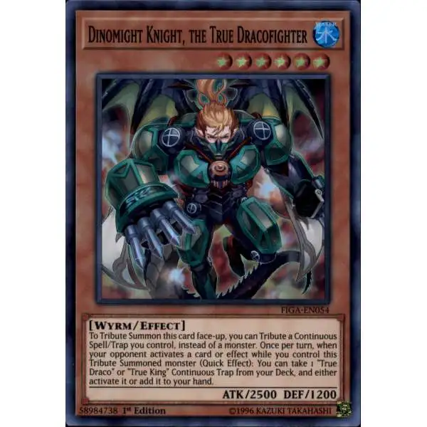 YuGiOh Fists of the Gadgets Super Rare Dinomight Knight, the True Dracofighter FIGA-EN054