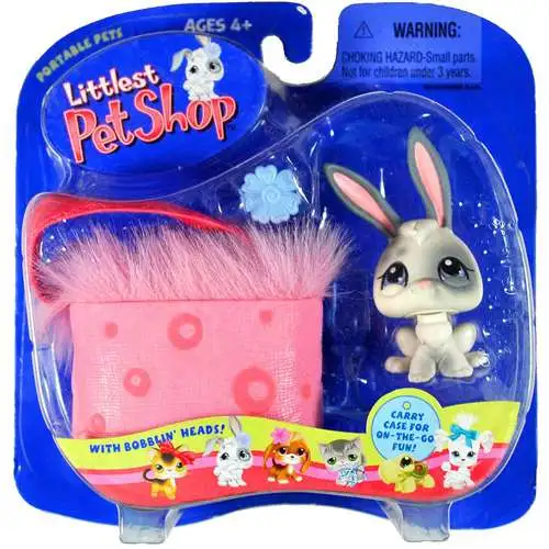 Littlest Pet Shop Portable Pets Bunny Figure [White with Pink Carry Case]