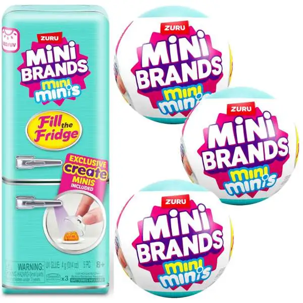 Mini Brands Mini Minis Fill The Fridge Refrigerator & 3x Mystery Packs BUNDLE Set