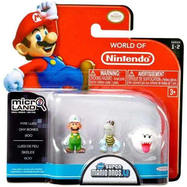 World of Nintendo New Super Mario Bros. U Micro Land Series 2 Fire Luigi, Dry Bones, Boo 1-Inch Mini Figure 3-Pack