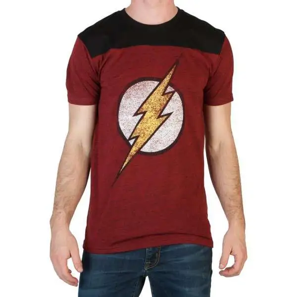 DC Flash Mens Red/Black Yoke Tee Shirt Apparel [Extra Large]
