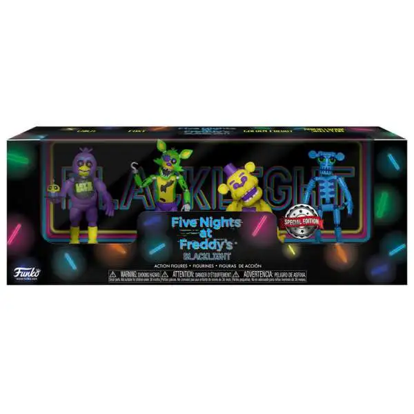 Funko Five Nights at Freddy's Blacklight Chica, Foxy, Golden Freddy & Animatronic Skeleton Exclusive 2-Inch Mini Figure 4-Pack