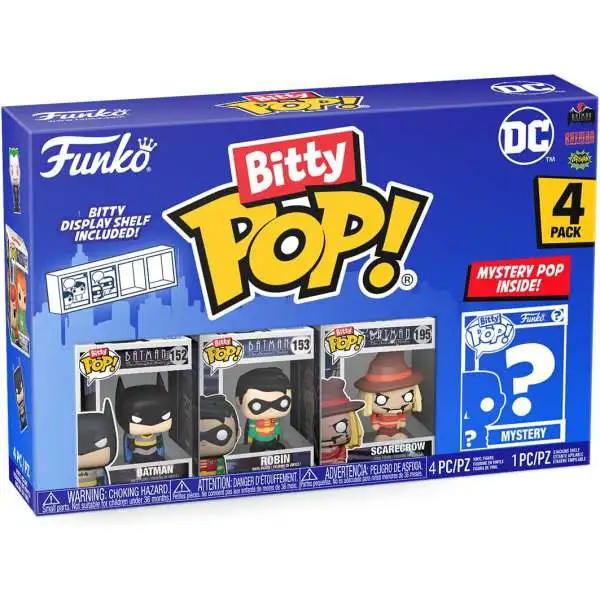Funko DC Bitty POP! Batman, Robin, Scarecrow & Mystery Figure 1-Inch Micro Figure 4-Pack