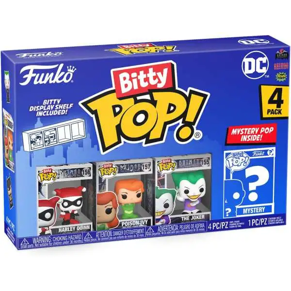 Funko DC Bitty POP! Harley Quinn, Poison Ivy, The Joker & Mystery Figure 1-Inch Micro Figure 4-Pack
