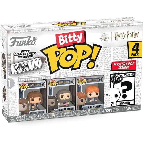 Funko Harry Potter Bitty POP! Hermione Granger, Rubeus Hagrid, Ron Weasley & Mystery Figure 1-Inch Micro Figure 4-Pack