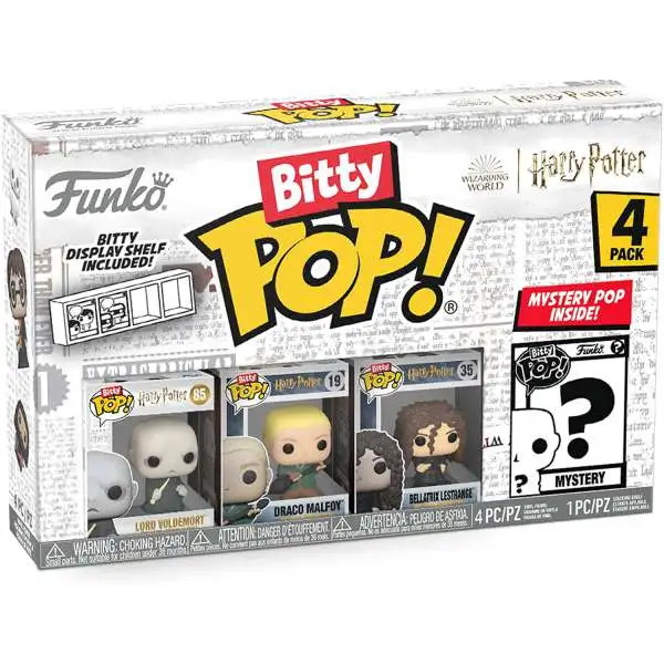 Funko Harry Potter Bitty POP! Lord Voldemort, Draco Malfoy, Bellatrix Lestrange & Mystery Figure 1-Inch Micro Figure 4-Pack