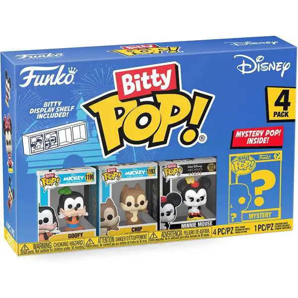 Funko Disney Mickey Mouse Bitty POP! Goofy, Chip, Minnie Mouse & Mystery Figure 1-Inch Micro Figure 4-Pack