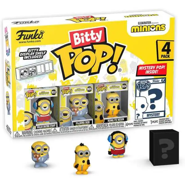 Funko Despicable Me Minions Bitty POP! Roller Skating Stuart, Pajama Bob & Kung Fu Kevin Micro Figure 4-Pack