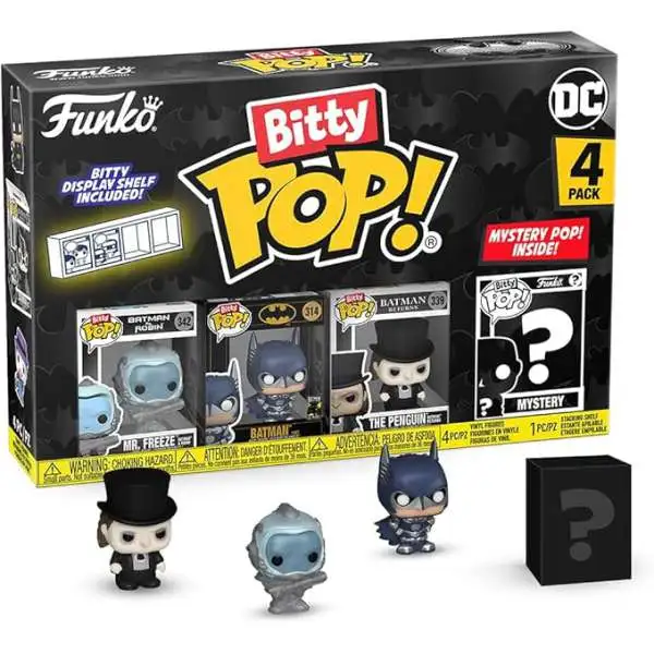 Funko DC Bitty POP! Mr. Freeze & Robin, Batman, The Penguin & Mystery Chase Figure (Styles May Vary) Micro Figure 4-Pack [85th Anniversary]