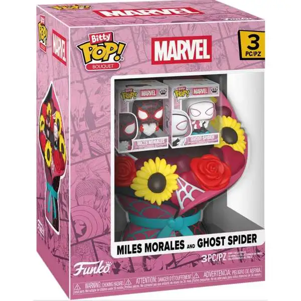 Funko Spider-Man Valentine's Day Bitty POP! Miles Morales and Ghost Spider Mini-Figure Bouquet [3 Piece Set]