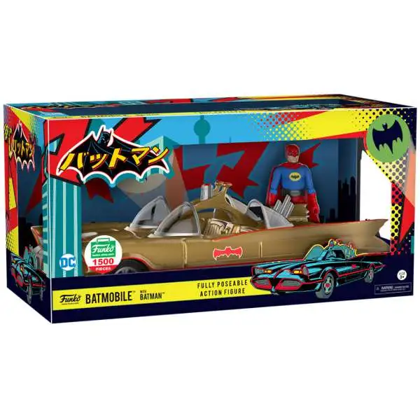 Funko DC 1966 TV Series Gold Batmobile with Batman Exclusive Action Figure Set