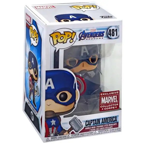 Funko Avengers Endgame POP! Marvel Captain America Vinyl Bobble Head #481 [with Mjolnir, Damaged Package]