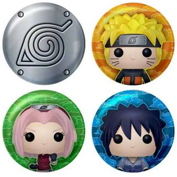 Funko Sakura, Sasuke, Naruto, & Konohagakure Symbol Exclusive Button 4-Pack