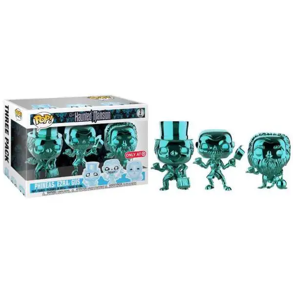 Funko Haunted Mansion 50th Anniversary POP! Disney Phineas, Ezra & Gus Exclusive Vinyl Figure 3-Pack [Hitchhiking Ghosts, Chrome Blue]