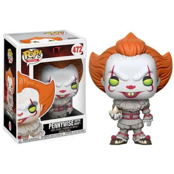 Funko IT Movie (2017) POP! Movies Pennywise (with Boat) Vinyl Figure #472 [Full Colored, Regular Version, Yellow Eyes, Damaged Package]