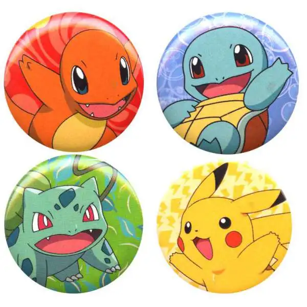 Funko Pokemon Charmander, Pikachu, Squirtle & Bulbasaur Exclusive 1-Inch Button 4-Pack