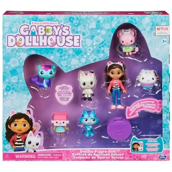 Gabby's Dollhouse Gabby, Pandy Paws, Baby Box Cat, MerCat, Kitty Fairy, Cakey Cat & CatRat 7-Piece Deluxe Figure Set