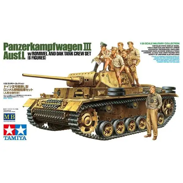 Tamiya USA Military Miniature German Panzer III Ausf.L Model Kit [W/Rommel And Dak Tank Crew] (Pre-Order ships September)