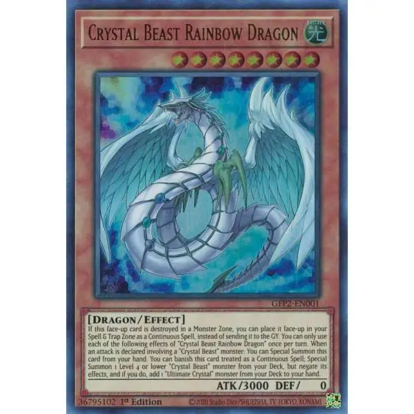 YuGiOh Trading Card Game 2022 Ghosts From The Past 2nd Haunting Ultra Rare Crystal Beast Rainbow Dragon GFP2-EN001