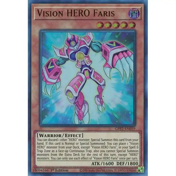 YuGiOh Trading Card Game 2022 Ghosts From The Past 2nd Haunting Ultra Rare Vision HERO Faris GFP2-EN059