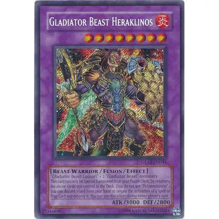 YuGiOh GX Trading Card Game Gladiator's Assault Secret Rare Gladiator Beast Heraklinos GLAS-EN044