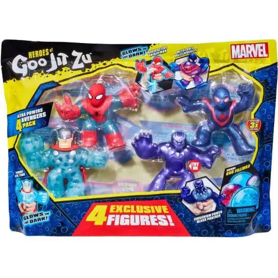 Heroes of Goo Jit Zu Marvel Ultra Powers Avengers Spider-Man, Black Panther, Thor & Miles Morales Exclusive Action Figure 4-Pack